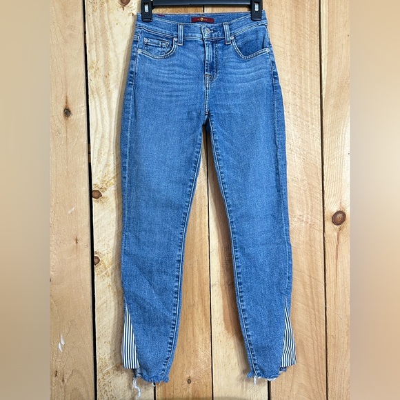 7FAMK Skinny Mid-Rise Ankle Crop with Stripe Patch sz 24 Jeans 7 for all mankind - Picture 2 of 11